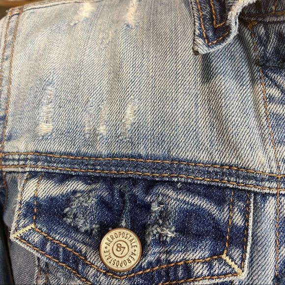 AEROPOSTALE Denim Jean Distressed Button Trucker Style Jacket Size Small - Picture 7 of 10